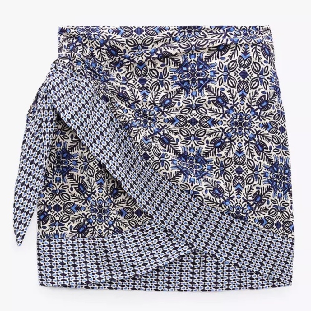 Zara Blue and White Wrap Mini Skirt Resort Wear